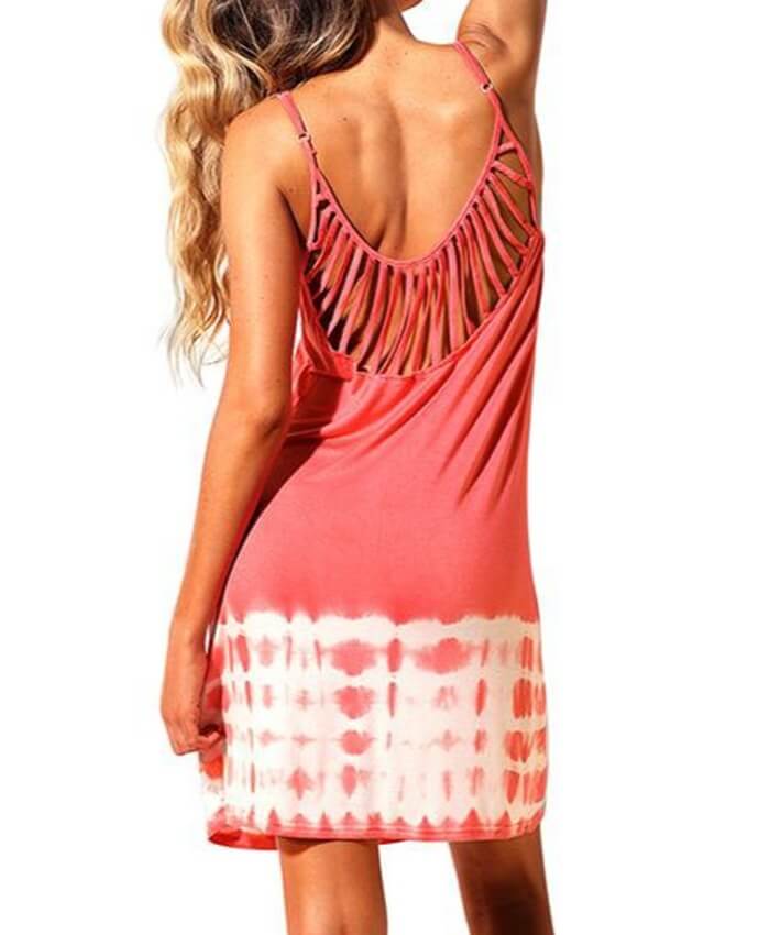 Hollow Out Spaghetti Strap Printed Cover Up